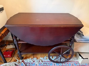 Vintage Style Mahogany Finish Drop Leaf Tea Cart Serving Trolley
