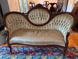 Antique Victorian Parlor Settee Tufted Upholstered Loveseat