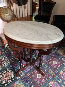 Antique Victorian Oval Marble Top Parlor Table with Casters