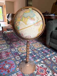 Vintage Floor Standing World Globe on Pedestal Bronze Tone 32in