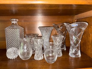 Lot of Assorted Cut Crystal Glass Vases & Decanter incl Waterford