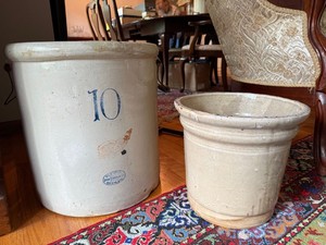 Antique Red Wing 10 Gallon Crock & Unmarked Stoneware Jardiniere