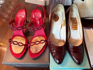 Vintage Bata Heels & Enzo Angiolini Red Satin Sandals Shoe Lot