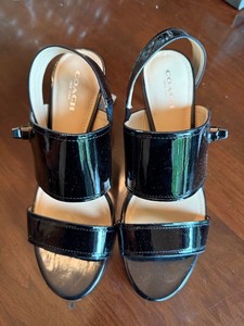 Coach Black Patent Leather Slingback Heeled Sandals Womens 7.5 B