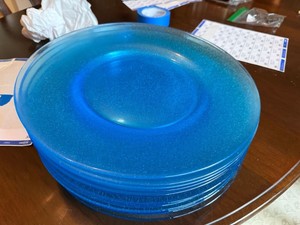 Vintage Frosted Cobalt Blue Glass Dinner Plates Round Tableware Set