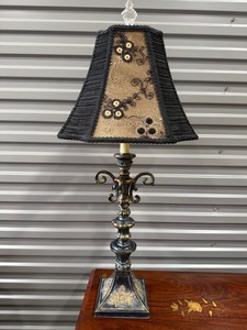 Traditional Buffet Table Lamp Embroidered Shade Crystal Finial