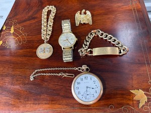 Lot of Vintage Watches & Costume Jewelry Elgin Zodiac ID Bracelet