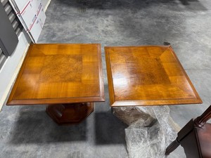 Pair of Traditional Square Inlaid Wood Pedestal End Side Tables