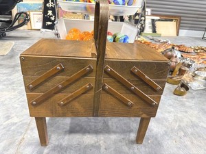 AS Strommen Norway Mid Century Wood Sewing Box Stand Accordion Trays
