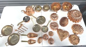 Vintage Copper Kitchenware Lot Coffee Pot Molds Colanders Pans