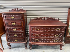 Vintage French Provincial Carved Wood Bedroom Dresser & Chest Set