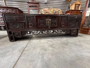 Chinese Carved Wood Kang Cabinet Low Sideboard Altar Table 39in