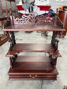 Victorian Style Mahogany Whatnot Shelf Etagere Stand w Drawer