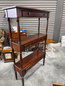 Traditional Mahogany Finish 3-Tier Etagere Console Table w Drawers