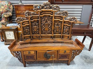 Vintage Chinese Carved Hardwood Altar Cabinet Shrine Sideboard
