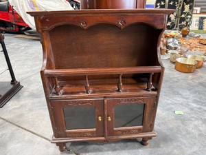 Vintage Colonial Revival Tabletop Hutch Cabinet with Glass Doors