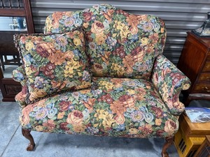 Traditional Floral Tapestry Upholstered Armchair With Matching Pillow