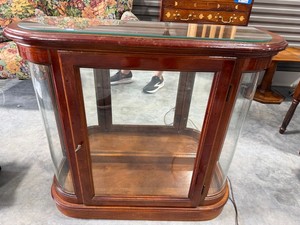 Vintage Curved Glass Countertop Display Cabinet Wooden Curio Case