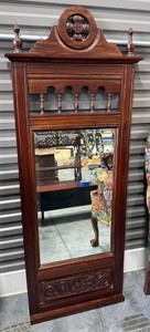 Antique Victorian Eastlake Wooden Wall Mirror Carved Entry Hall