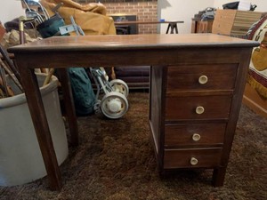 Vintage Wood Writing Desk 4 Drawer Small Student Office Desk