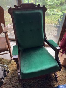 Antique Eastlake Style Upholstered Platform Rocking Chair Green Velvet