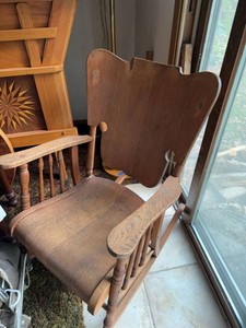 Antique Oak Armchair Turned Spindles Cutout Back