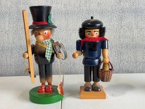 German Wooden Nutcracker Smoker Figurines Steinbach & Basket Man