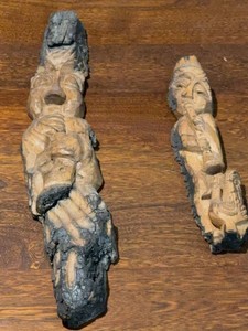 Hand Carved Folk Art Wood Bark Musician Figures Rustic Wall Decor