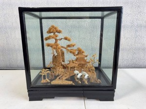 Vintage Chinese Cork Diorama Pagoda Scene in Glass Display Case