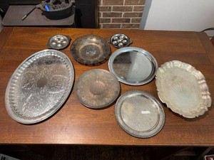 Lot of Assorted Vintage Silverplate Serving Trays Platters & Dishes