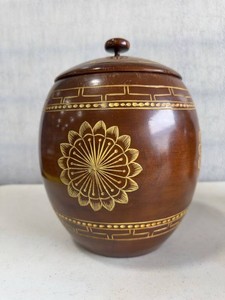 Vintage Hand Painted Wooden Lidded Canister Jar Floral Decor