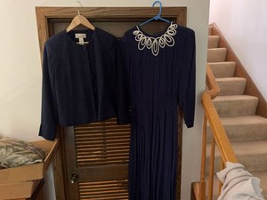 Womens Navy Dress & Liz Claiborne Jacket Set Karin Stevens 12 14