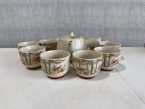 Vintage Japanese Style Bamboo Floral Crackle Tea Set Teapot Cups