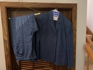 Jones New York Womens 2 Pc Blue Blazer Pants Suit Set Size 14