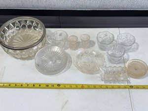 Lot of Vintage Pressed Cut Glass Bowls Dishes Creamer Holders
