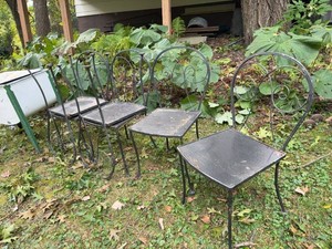 Set of 4 Black Metal Scroll Back Patio Garden Chairs Vintage Style