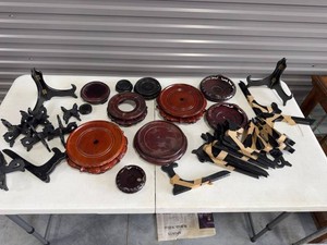 Lot of Assorted Wooden Plate Display Stands & Carved Vase Bases