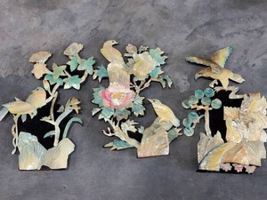 Vintage Chinese Mother of Pearl Black Lacquer Wall Plaques Set of 3
