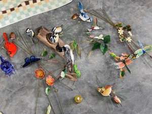 Lot of Vintage Metal Bird Butterfly Wall Decor Floral Sprays