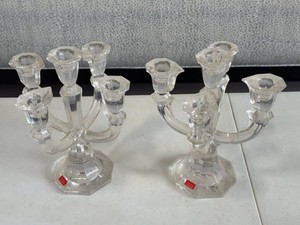 Pair of Towle Full Lead Crystal 5-Light Candelabras Austria