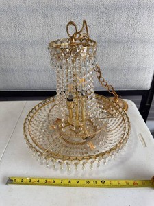 Vintage Hollywood Regency Crystal Basket Flush Mount Chandelier