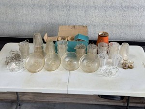 Vintage Glass Lamp Shade Lot Ribbed Clip On Shades & Lighting Parts