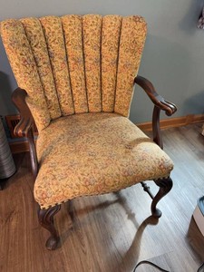 Vintage Floral Upholstered Wingback Accent Armchair Wood Frame