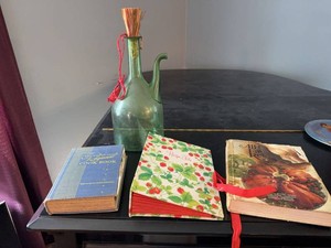 Vintage Kitchen Decor & Cookbook Lot Glass Cruet Recipe File Books