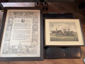 Vintage Framed Americana Broadside & Horse Racing Print Wall Art
