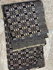 Vintage Handwoven Indigo Cream Geometric Textile Throw Blanket