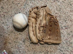Vintage Leather Baseball Fielders Glove with Practice Ball