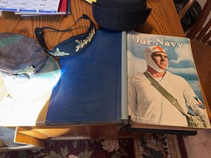 Military Memorabilia Lot Our Navy WWII Magazines Camo Caps Pin