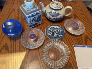Assorted Decorative Glass & Blue White Ceramic Home Decor Lot