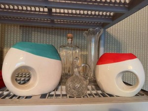 At Home Ceramic Donut Vases Red Aqua Accent Pair Modern Decor